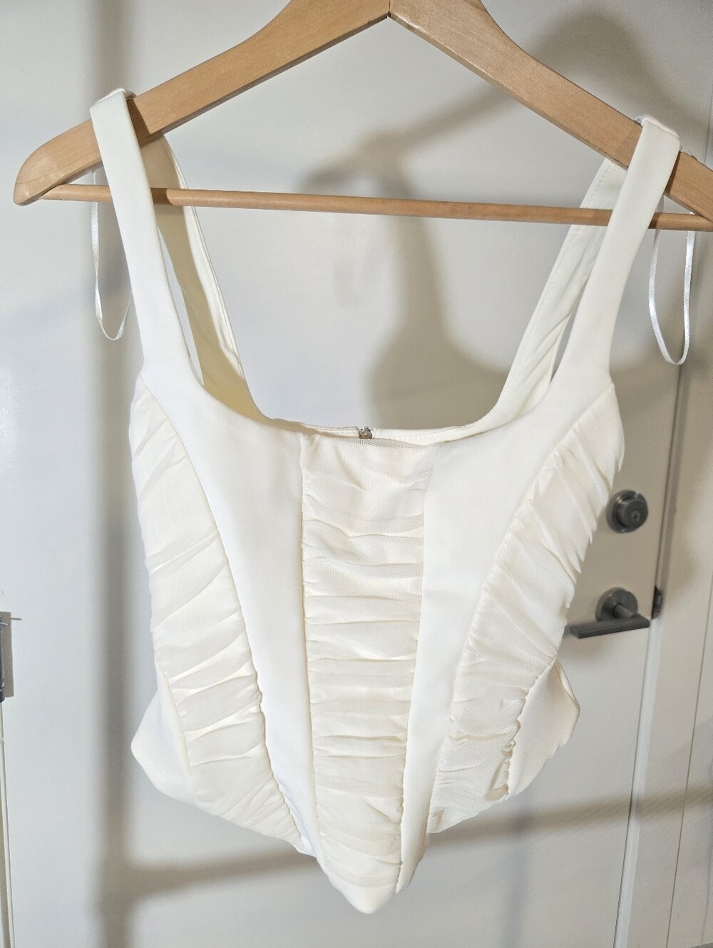 Zara Mixed Fabric Corset-Style Top in ecru XS - Picture 5 of 8